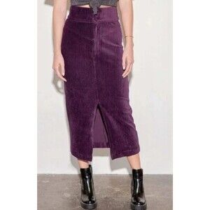 Free People Roxy Ribbed Midi Pencil Skirt Zip Front Purple Plum So Soft Size XS